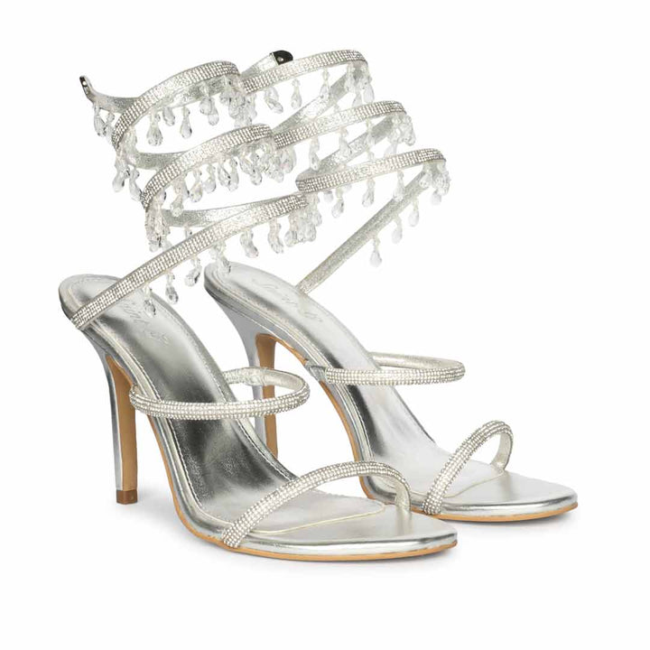 Saint Colette Silver Strappy Heels