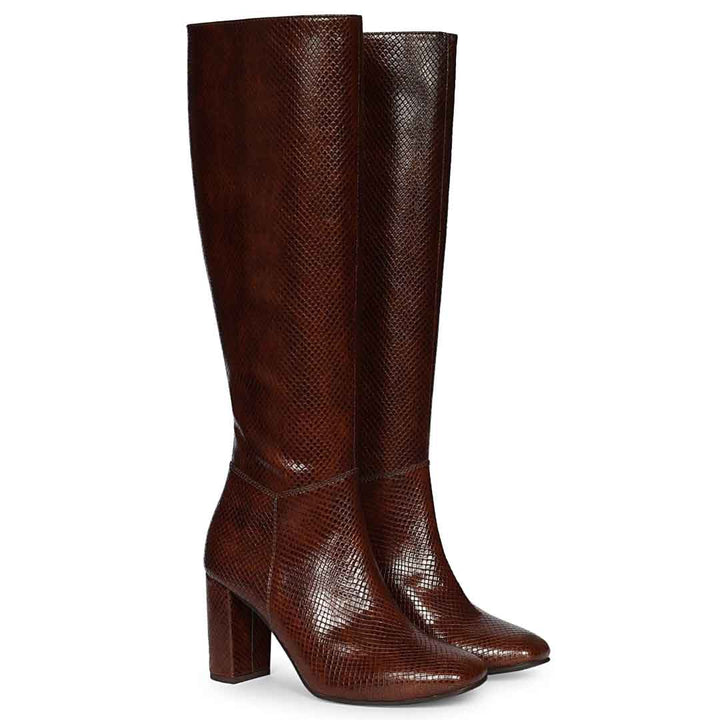 Saint Leona Croco Embossed Leather Long Boots