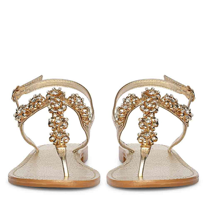 Saint Freesia Crystal Flower Gold Leather Sandals