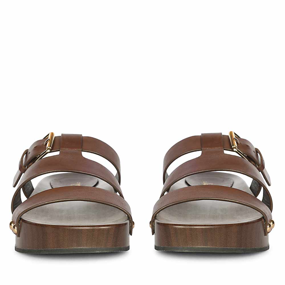 Saint Valene Buckle Brown Leather Platform Sandals