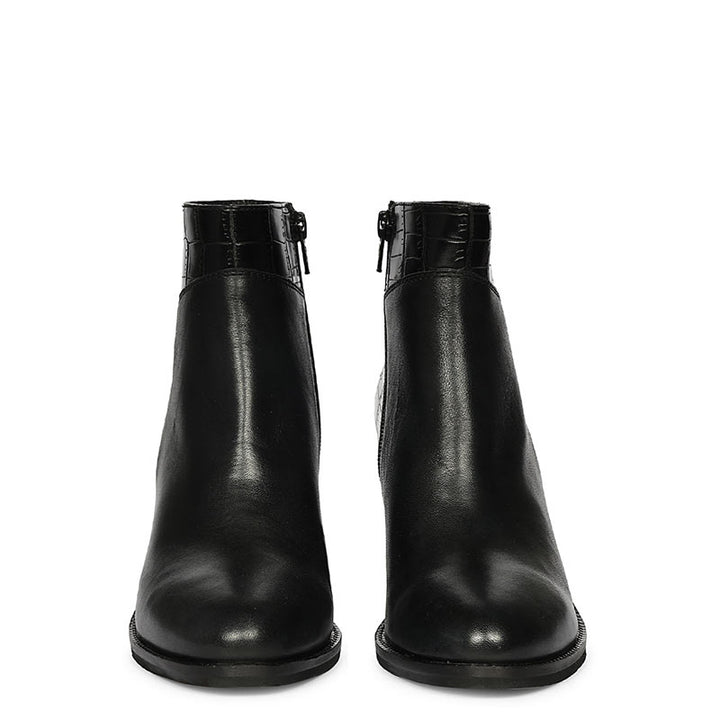 Saint Kendra Black Croc-Embossed Leather Ankle Boots
