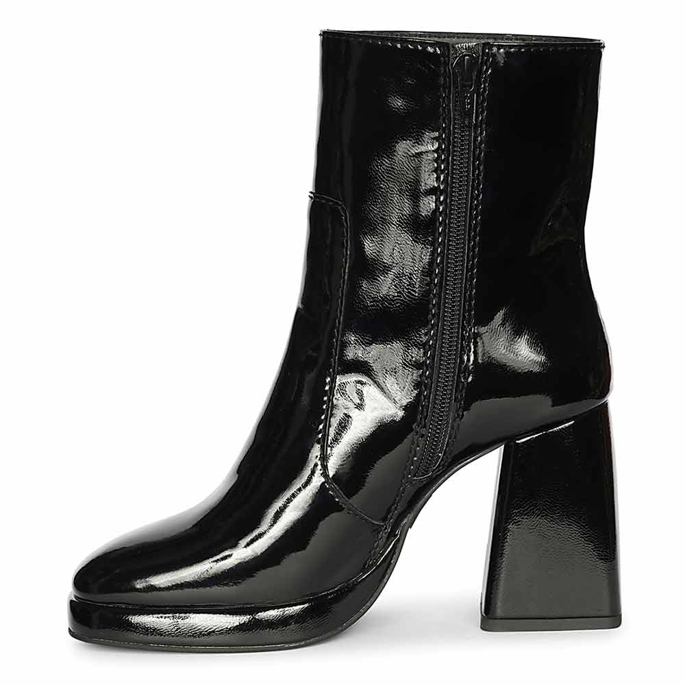 Saint Cordelia Black Crinkle Patent High Ankle Boots