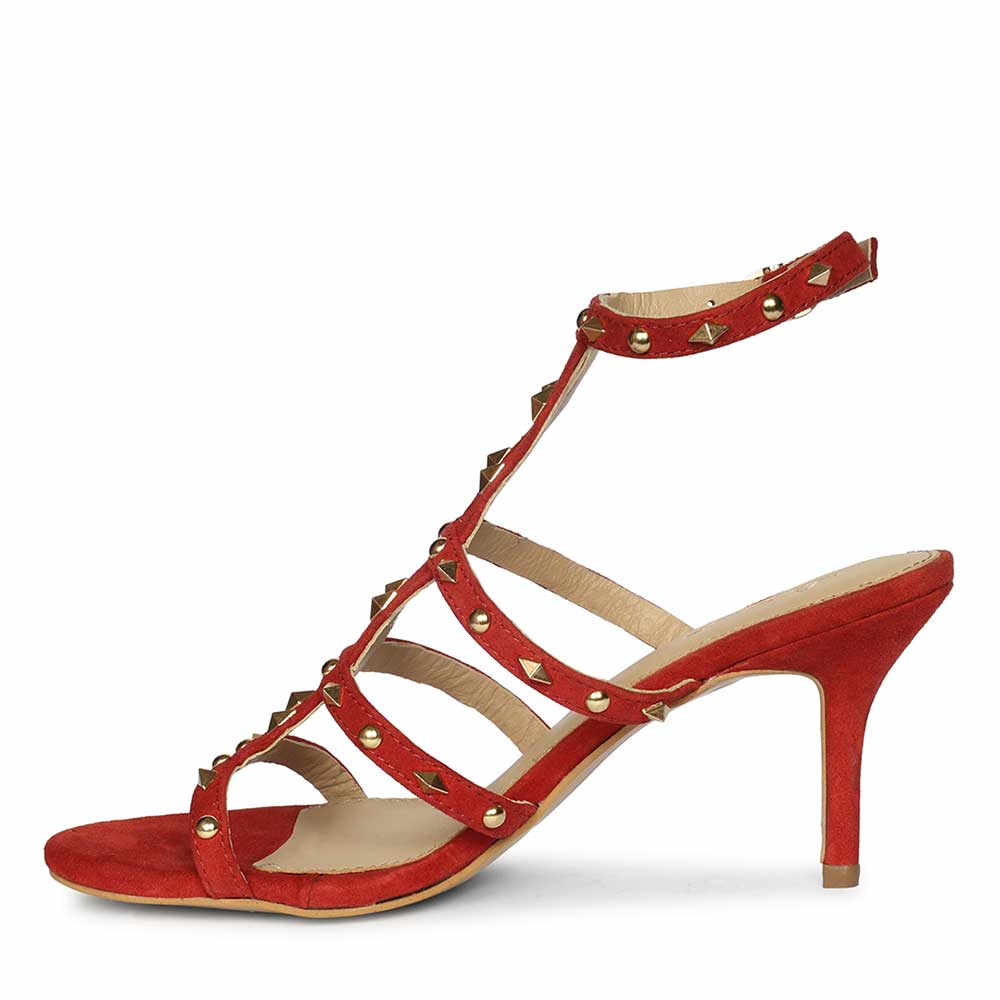 Saint Quenel Metallic Red Leather Studded Stilettos