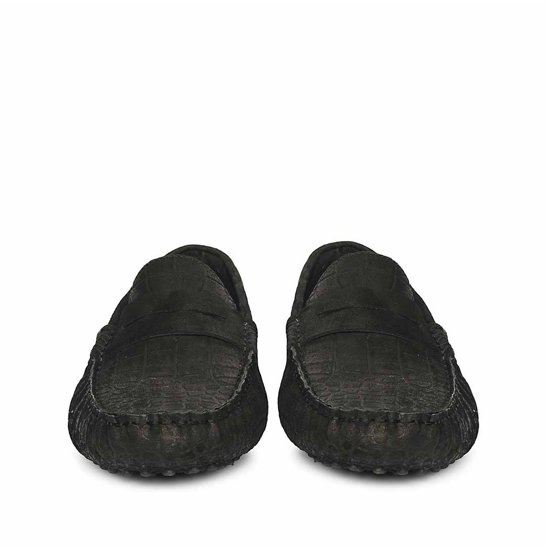 Saint Tobias Croco-Embossed Black Leather Saddle Loafers