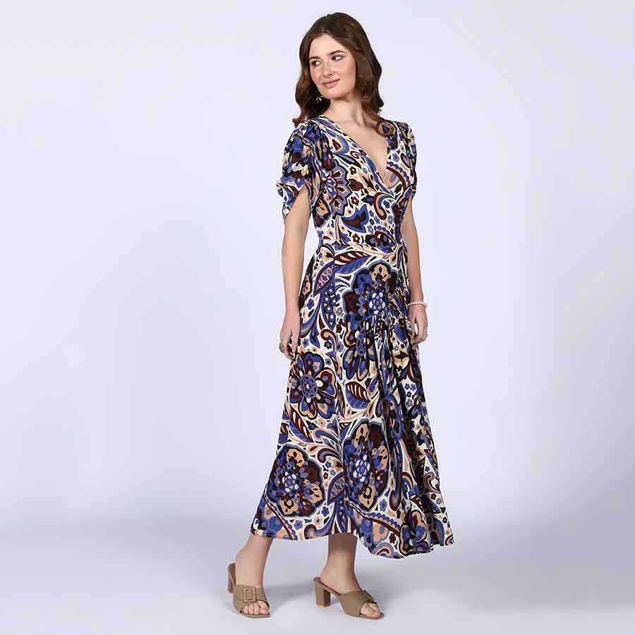 Saint Lily Blue Deep V-Neck Viscose Dress
