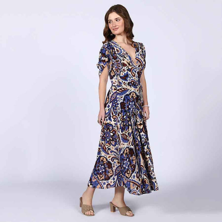 Saint Lily Blue Deep V-Neck Viscose Dress