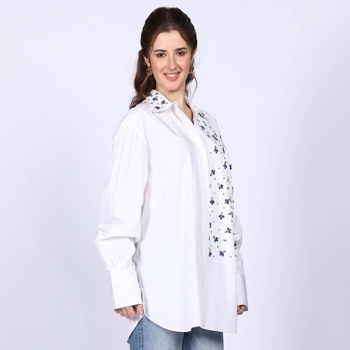 Saint Womens White Cotton Rhinestone Shirt