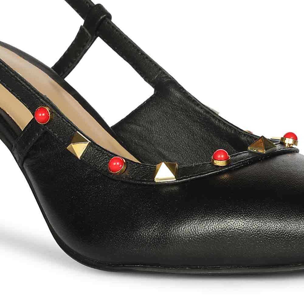 Saint Petra Studded Black Leather Pumps