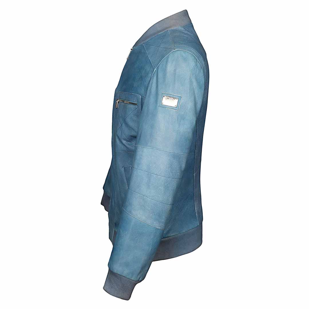 Saint Jenson Blue Leather Men's Bomber Jackets