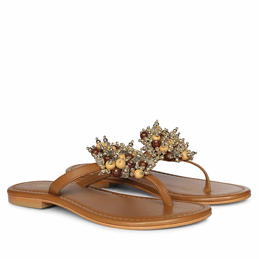 Saint Briony Jeweled Tan Leather Sandals