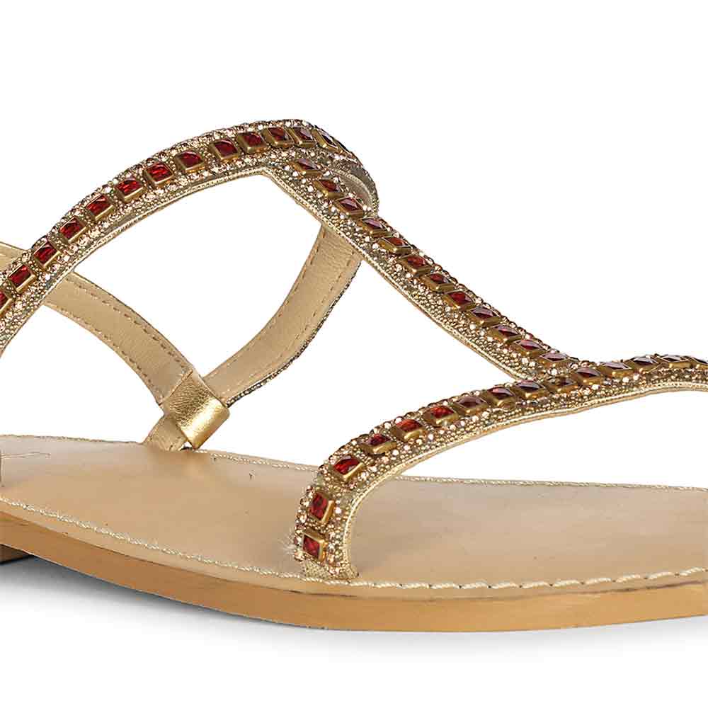 Saint Raelin Metallic Gold Leather Embellished Sandals