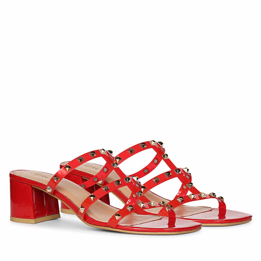 Saint Mavis Gold Studs Red Block Heels