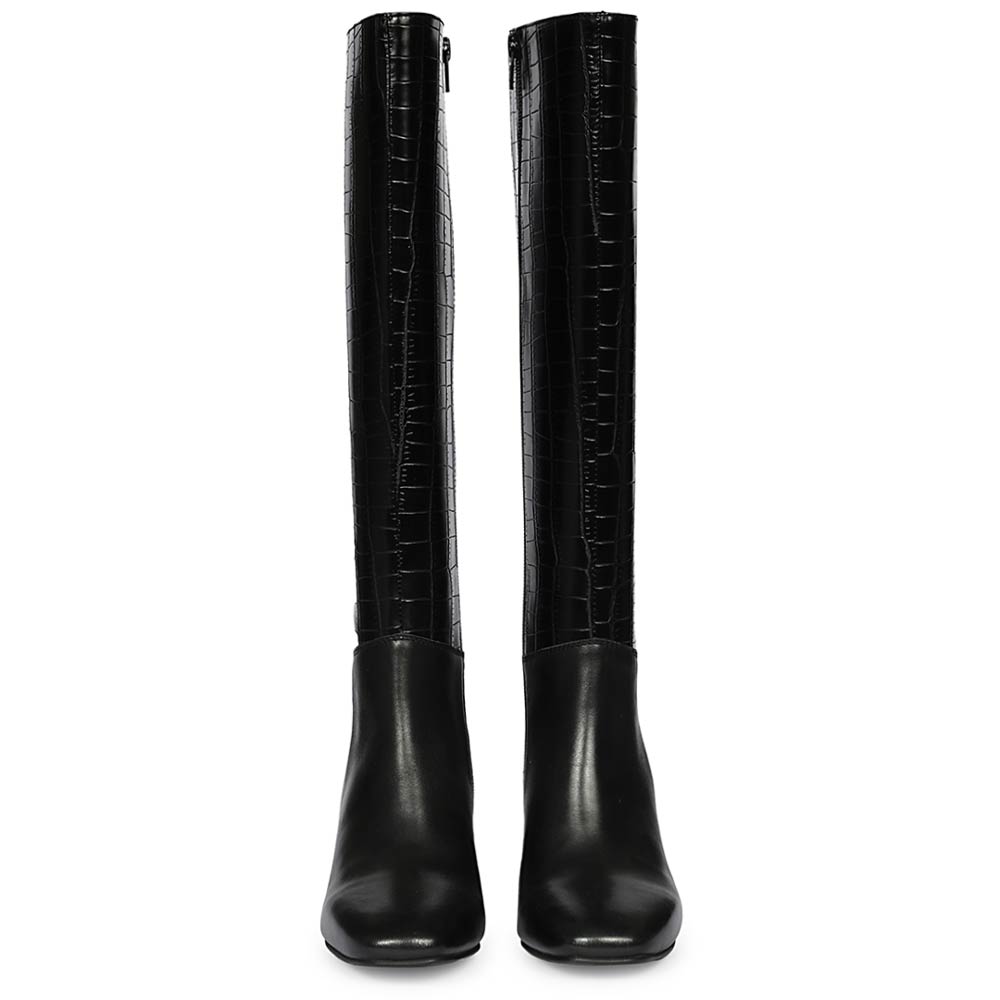 Saint Sadie Black Croc-Embossed Leather Knee High Boots