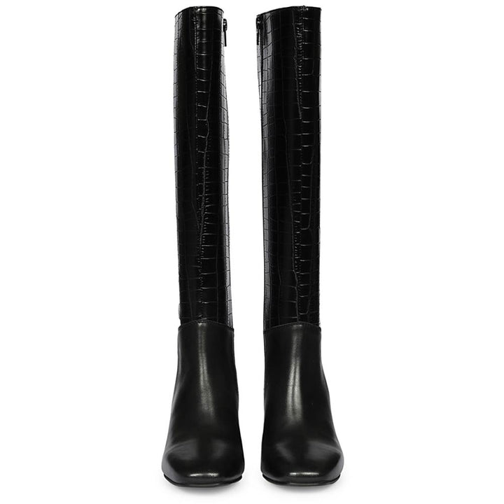 Saint Sadie Black Croc-Embossed Leather Knee High Boots