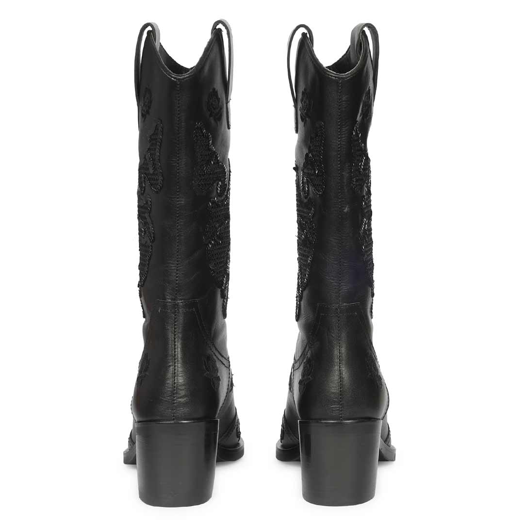 Saint Chloe Black Suede Leather Western Boots