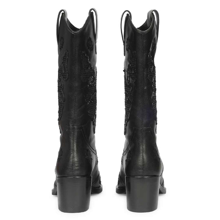 Saint Chloe Black Suede Leather Western Boots