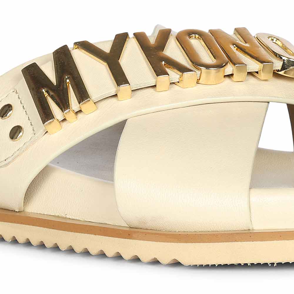 Saint Yorien Off White Leather Footbed Sandals