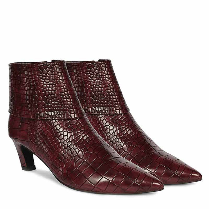 Saint Eden Fold-Over Bordo Croco Ankle Boots