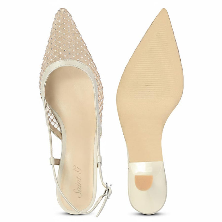 Saint Twila Crystal Embellished Beige Leather Slingbacks