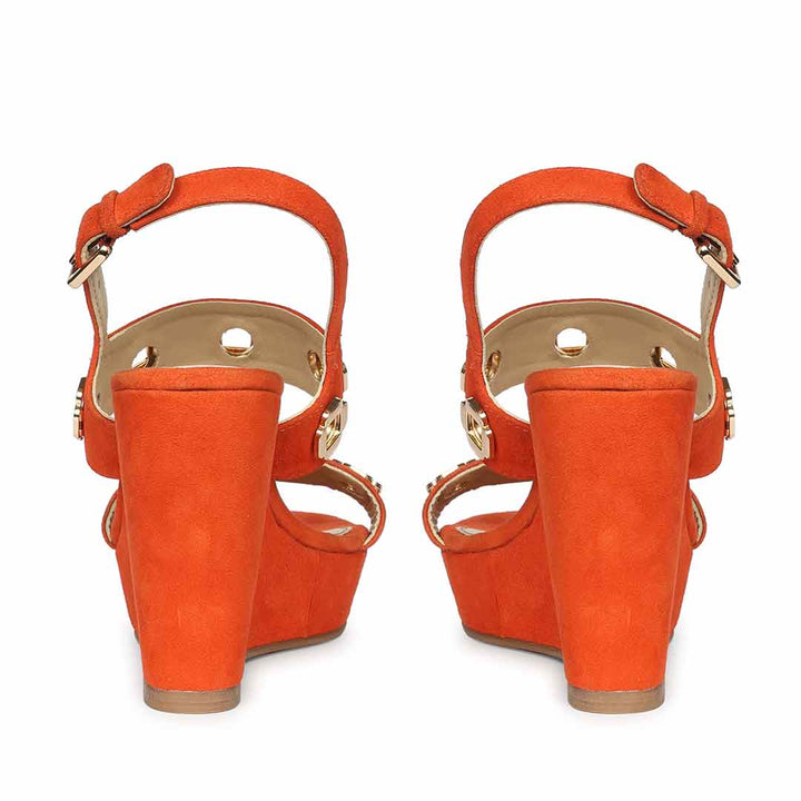 Saint Nerina Eyelet Coral Suede Leather Wedge Heels