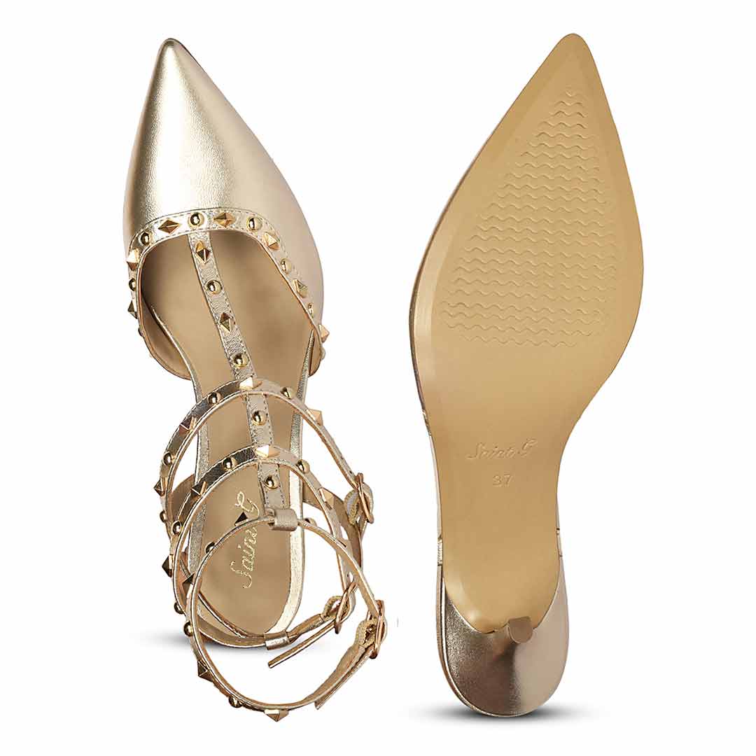 Saint Vorela Studded Multi Strap Platin Leather Heels
