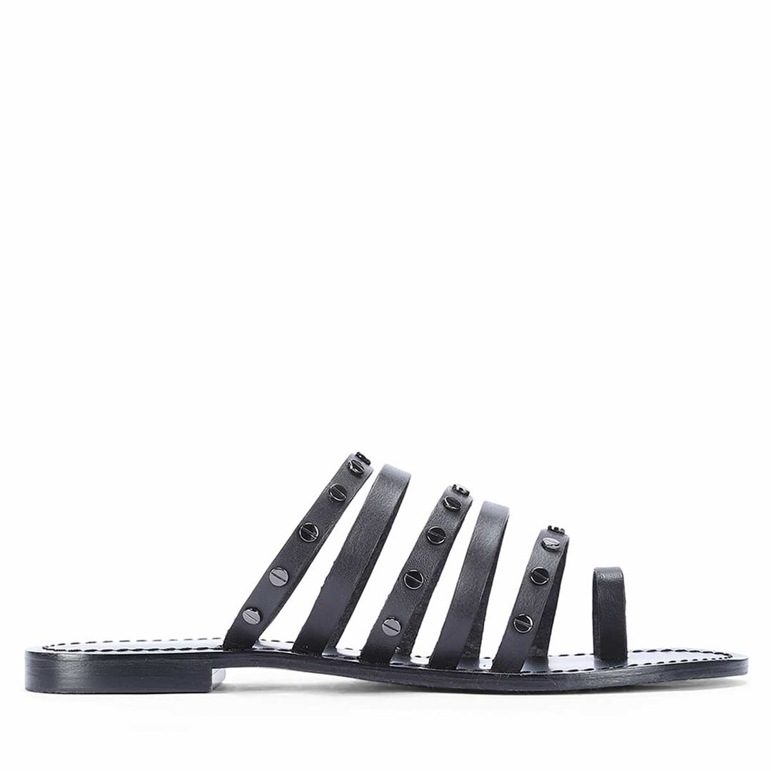 Saint Suri Metal Studded Multi-Strap Leather Flats Sandals