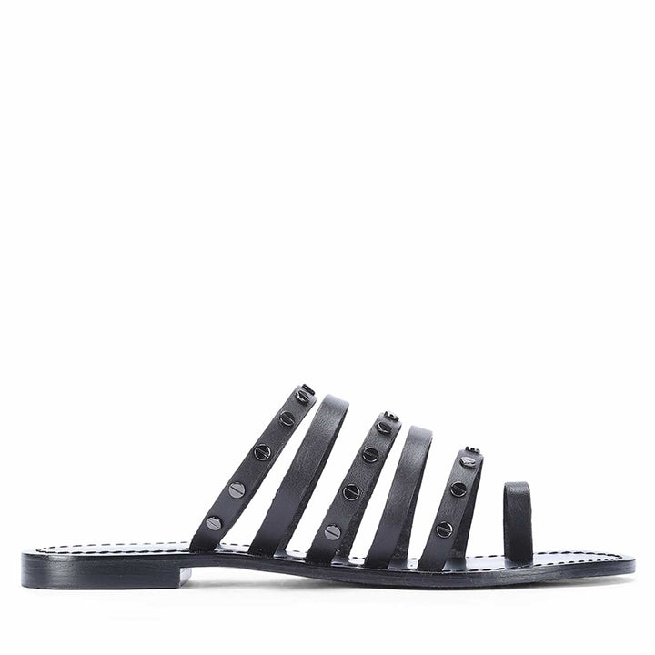 Saint Suri Metal Studded Multi-Strap Leather Flats Sandals