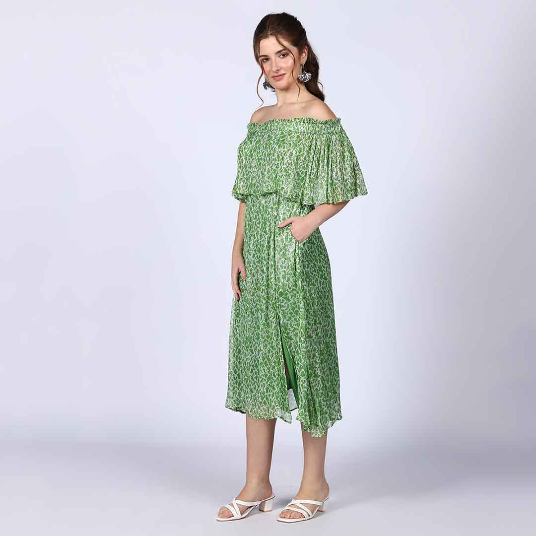 Saint Willow Green off- Shoulder Midi Dress