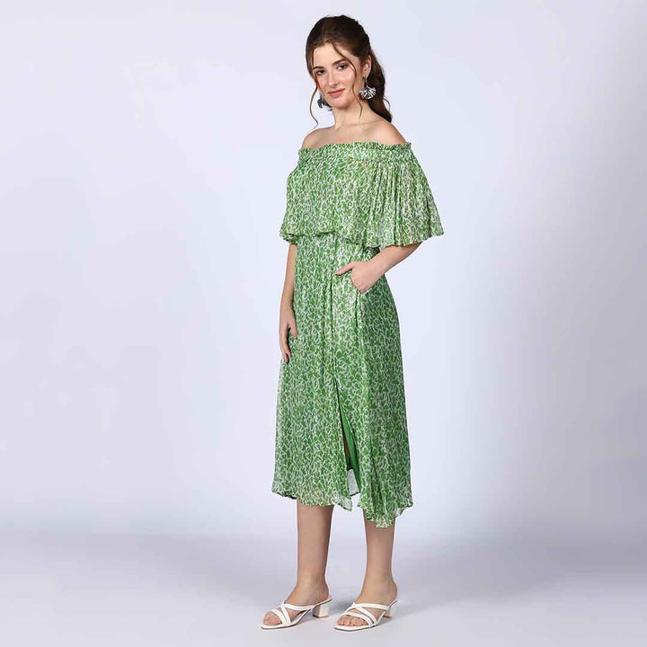 Saint Willow Green off- Shoulder Midi Dress