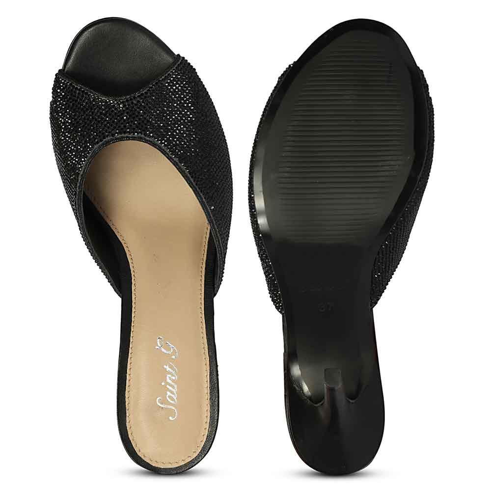 Saint Estrella Black Crystal Stiletto Heels