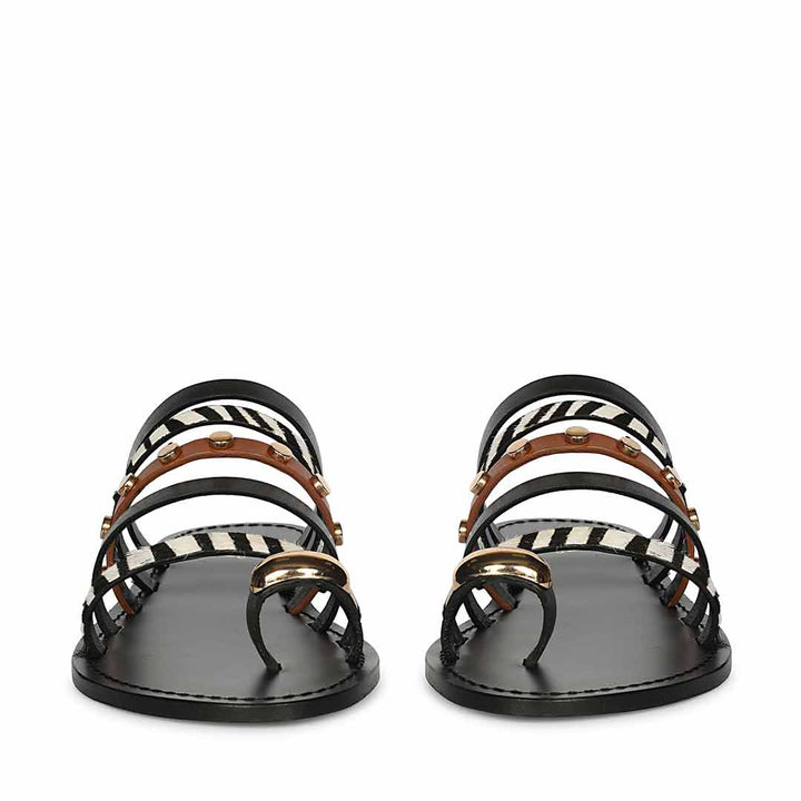 Saint Monaco Zebra Print Black Leather Flat Sandals