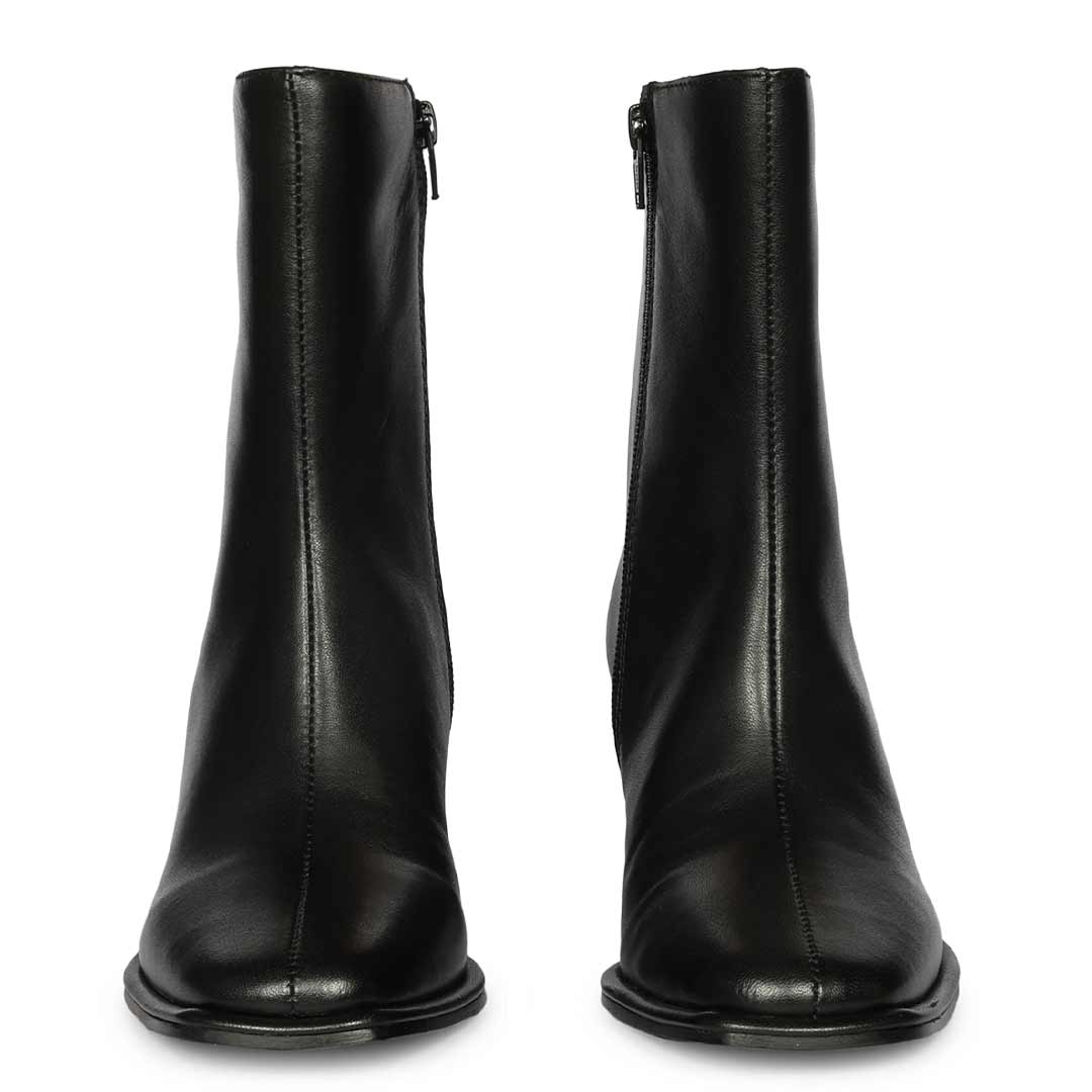 Saint Azalea Black Leather Mid-Heel Ankle Boots