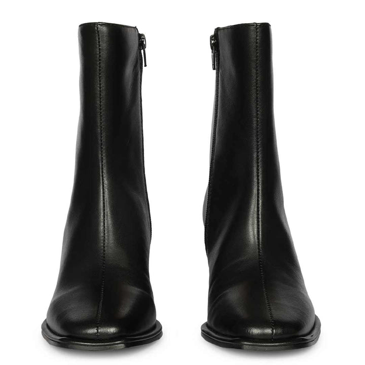 Saint Azalea Black Leather Mid-Heel Ankle Boots