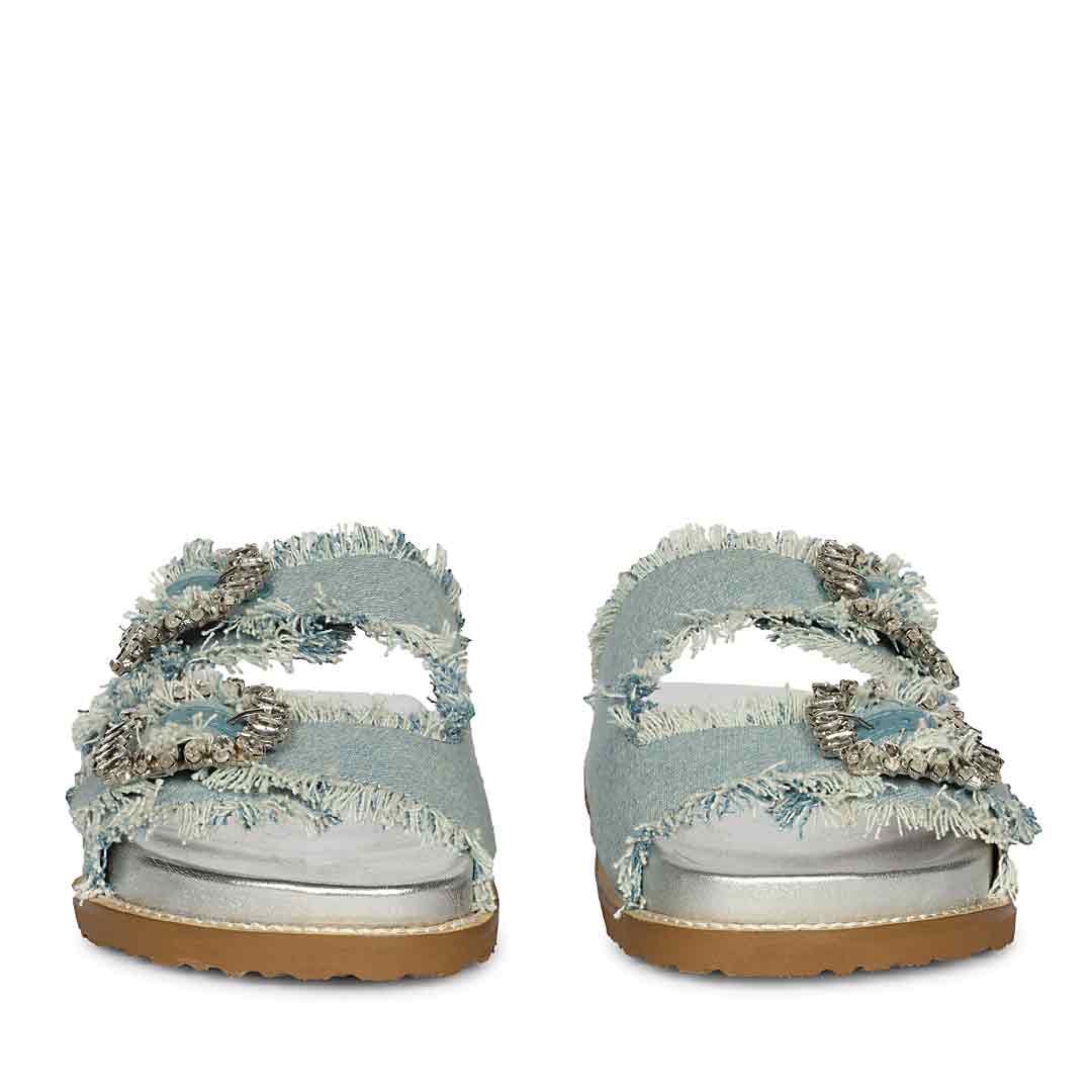 Saint Riviera Crystal Buckle Sky Denim Footbed Sandals