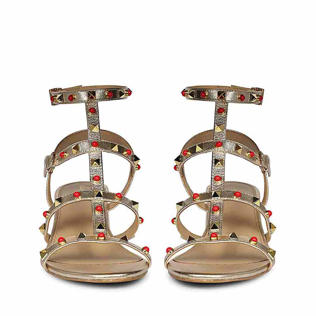 Saint Lucien Gold Leather Studded Gladiator Block Heels