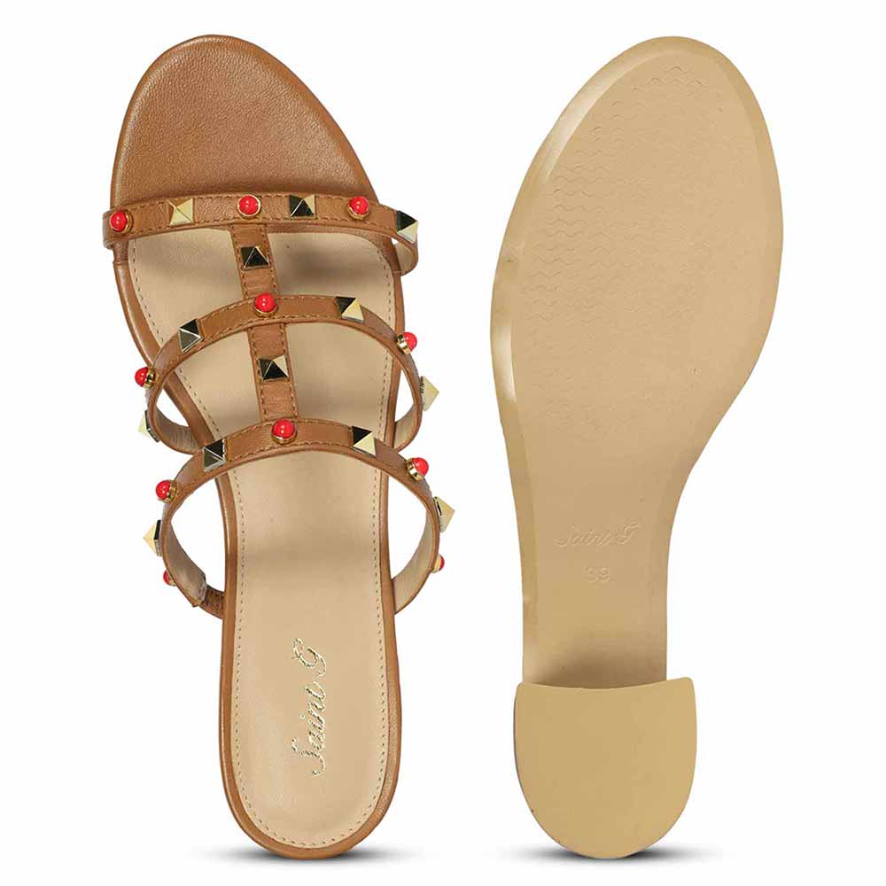 Saint Cressie Studded Tan Leather Block Heels