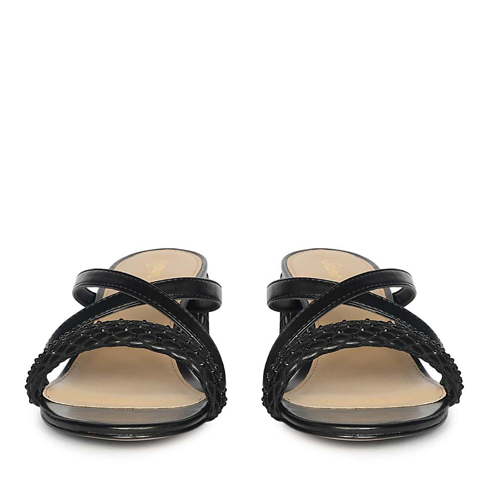 Saint Alessia Embellished Black Vegan Leather Block Heels