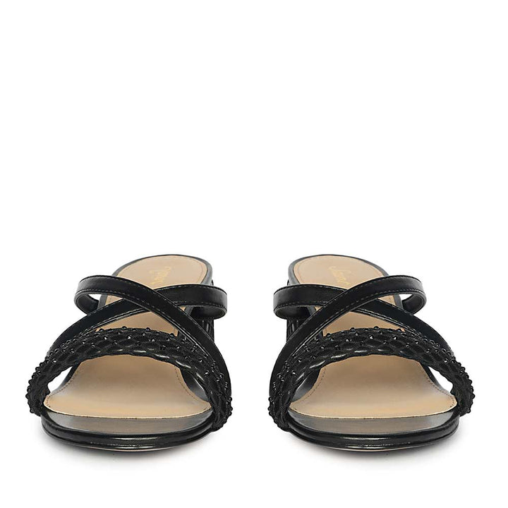 Saint Alessia Embellished Black Vegan Leather Block Heels