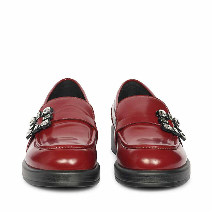 Saint Rue Crystal Buckle Cherry Abrasivato Leather Moccasins