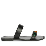 Saint Eva Multi Stone Adorned Black Leather Flats