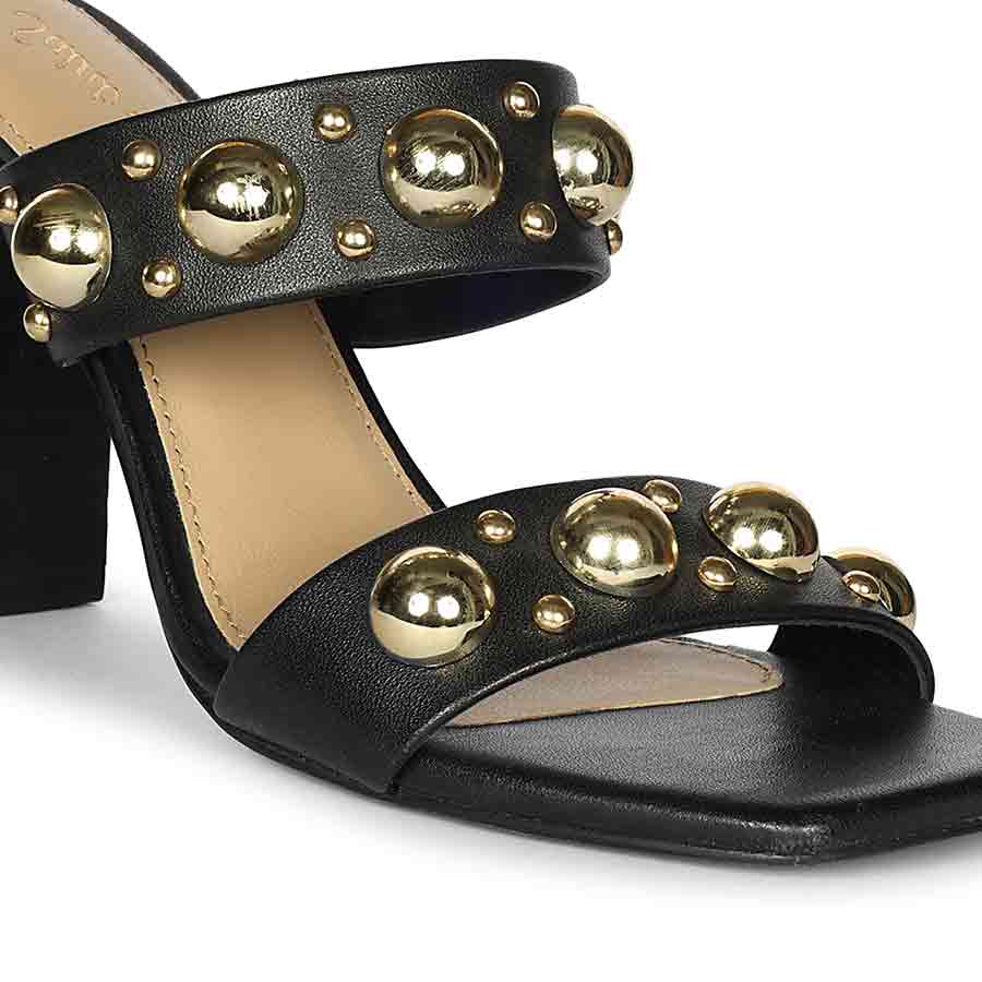 Saint Maelle Embellished Black Leather High Heels
