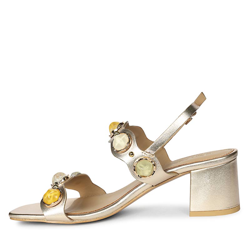 Saint Solira Multi-Stone Metallic Gold Leather Block Heels