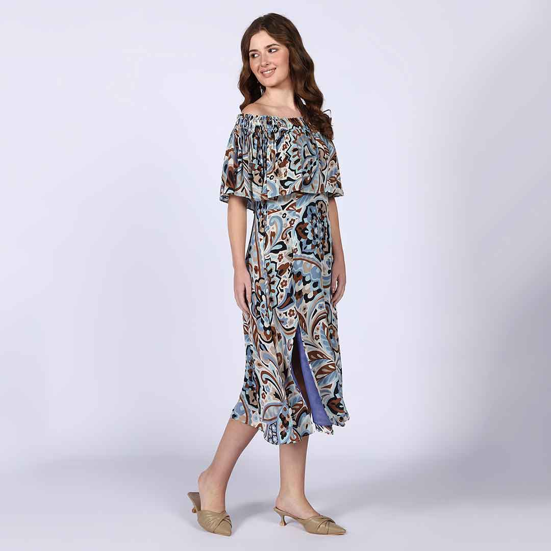 Saint Zoey Sky Blue off- Shoulder Midi Dress