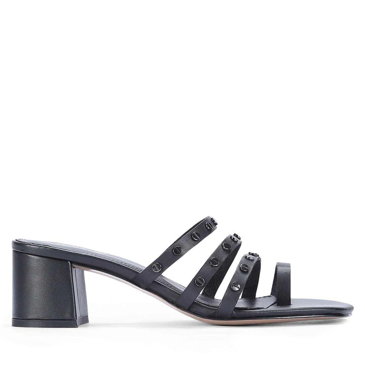 Saint Ebon Metal Studded Black Leather Block Heels