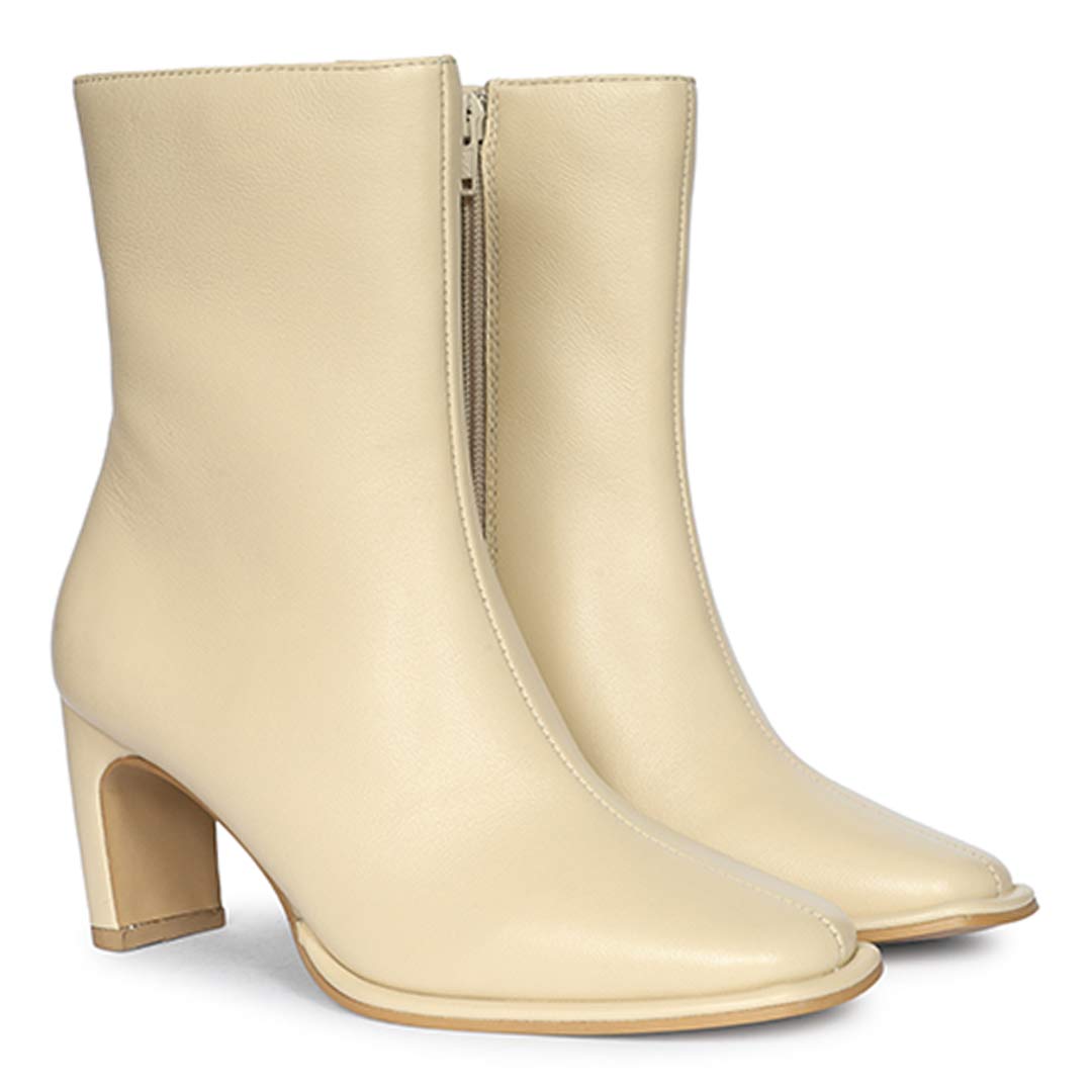 Saint Azalea Beige Leather Mid-Heel Ankle Boots