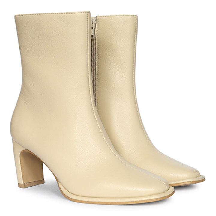 Saint Azalea Beige Leather Mid-Heel Ankle Boots