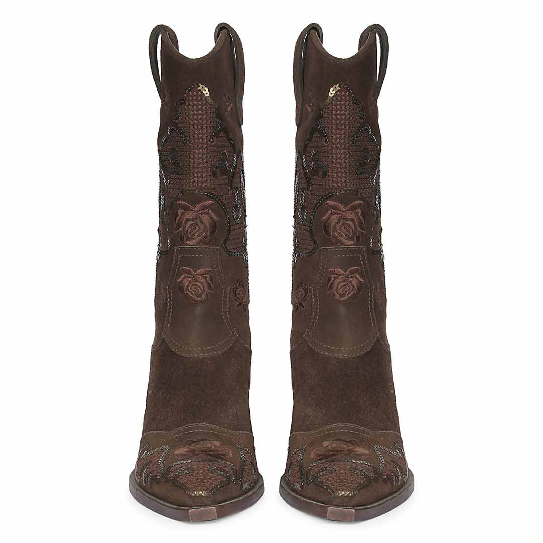 Saint Chloe Brown Suede Leather Western Boots