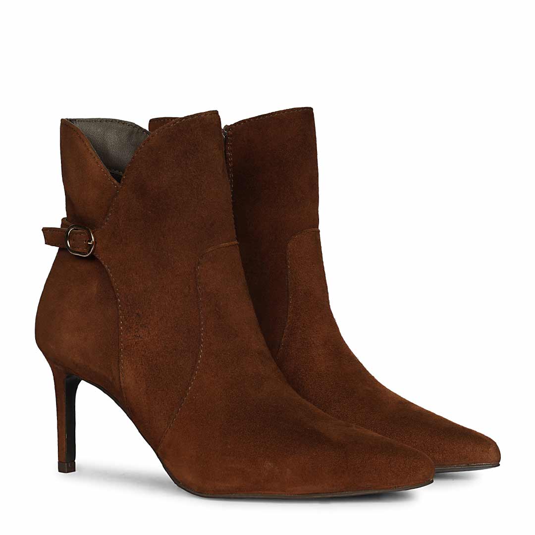 Saint Malia Gold Buckle Chestnut Suede Leather Boots