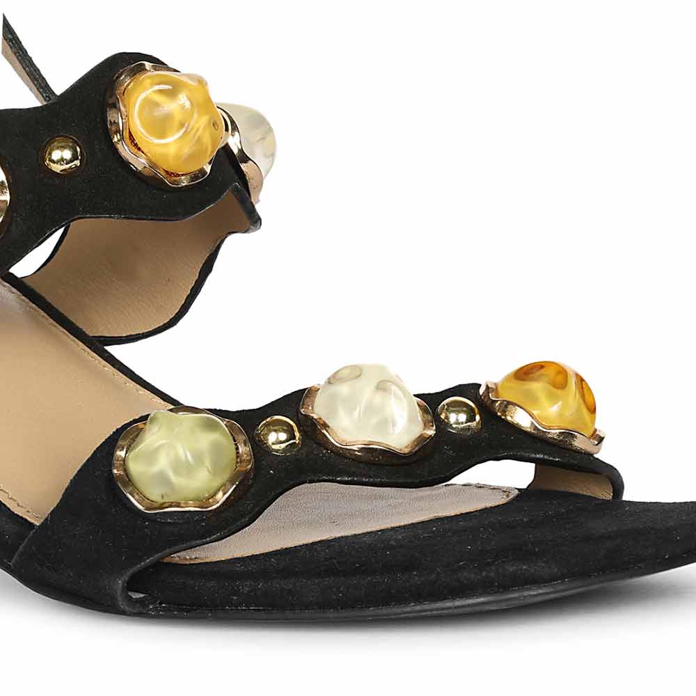 Saint Solira Multi-Stone Black Suede Leather Block Heels