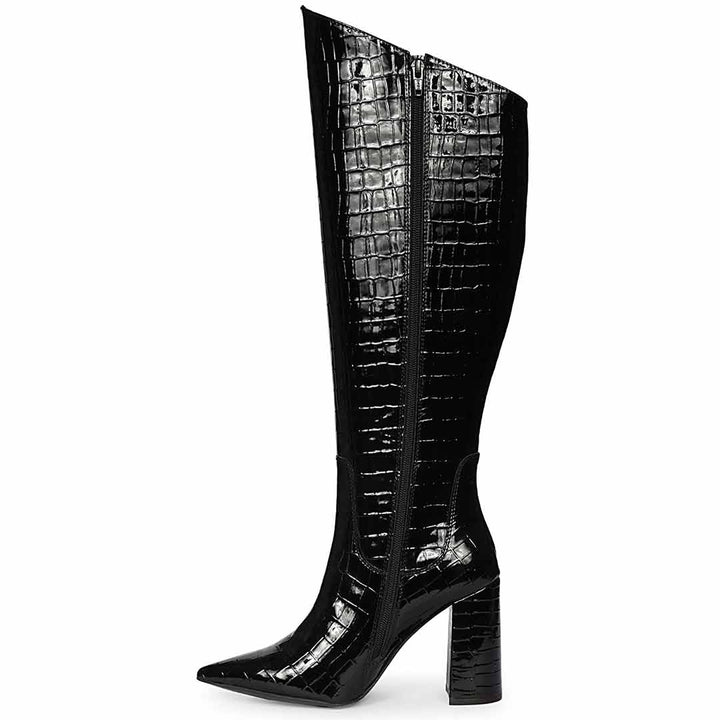 Saint Myla Patent Croco-Embossed Knee High Leather Boots